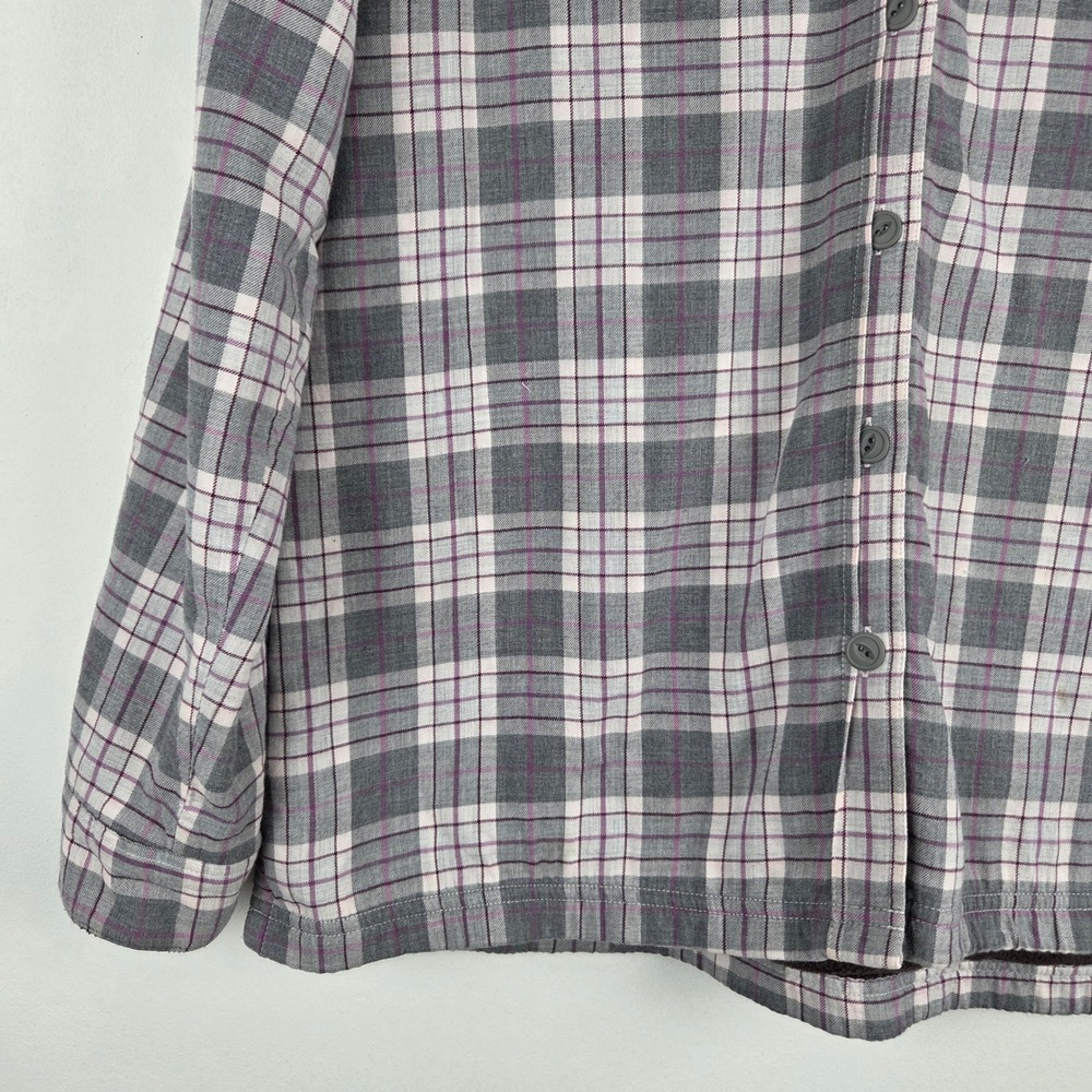 LL Bean Womens Flannel Fleece Lined Shirt Jacket Gray Purple Plaid M Cabincore - Picture 3 of 12
